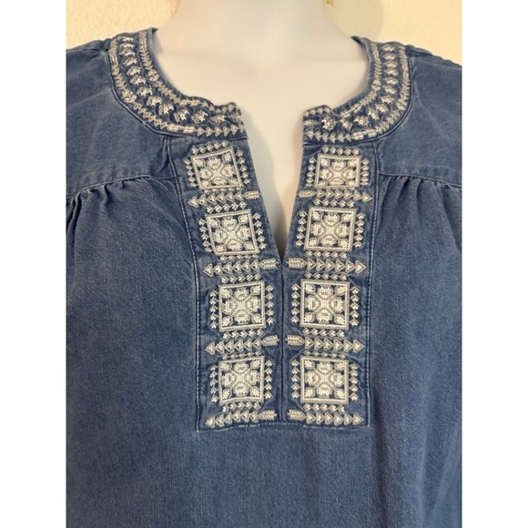 Knox Rose Womens Chambray Embroidered Tunic Sleeveless Dress XXL 65% Cotton - Picture 2 of 8